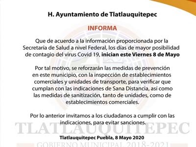   Se reforzarn medidas para evitar contagios en Tlatlauquitepec.